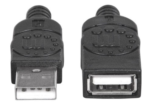 Manhattan USB-A to USB-A Extension Cable, 1m, Male to Female, 480 Mbps (USB 2.0), Hi-Speed USB, Black, Lifetime Warranty, Equivalent to USBEXTAA3BK