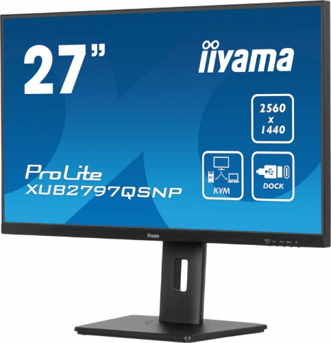 iiyama ProLite 27’’ QHD IPS technology panel with RJ45 (LAN), KVM Switch and USB-C Dock with 96W power delivery