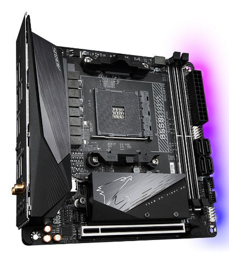 GIGABYTE B550I AORUS PRO AX Motherboard - AMD Ryzen 5000 CPUs, 8 Phases VRM, up to 5300MHz DDR4, 1xPCIe 4.0 + 1xPCIe 3.0 M.2, Wi-Fi 6E, 2.5GbE LAN, USB 3.2 Gen 2