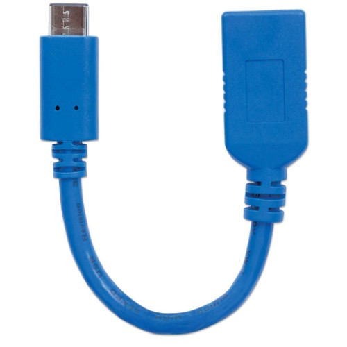 Manhattan USB-C to USB-A Cable, 15cm, Male to Female, 5 Gbps (USB 3.2 Gen1 aka USB 3.0), 3A (fast charging), SuperSpeed USB, Blue, Lifetime Warranty, Equivalent to USB31CAADP (except colour)