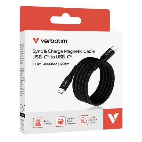 Verbatim Sync & Charge Magnetic Cable - 100W USB-C to USB-C 120 cm Black