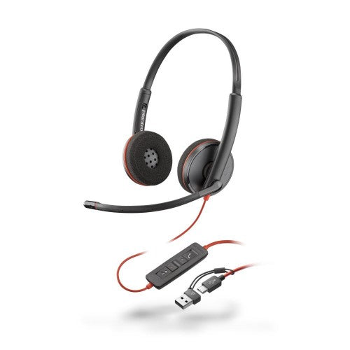 HP Poly Blackwire 3220 Stereo USB-C Headset +USB-C/A Adapter