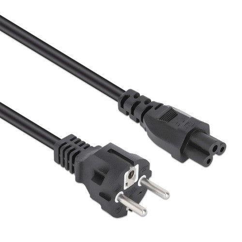 Manhattan Mains Power Cord/Cable, Euro 2-pin (CEE 7/4 Schuko) plug to C5 Female (cloverleaf/triangular), 1m, 2.5A, Lead, Lifetime Warranty