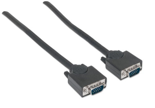 Manhattan VGA Monitor Cable, 1.8m, Black, Male to Male, HD15, Cable of higher SVGA Specification (fully compatible), Fully Shielded, Lifetime Warranty