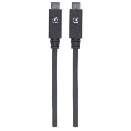 Manhattan USB-C to USB-C Cable, 1m, Male to Male, Black, 10 Gbps (USB 3.2 Gen2 aka USB 3.1), 5A (super fast charging), SuperSpeed+ USB, Lifetime Warranty, Equivalent to USB31C5C1M