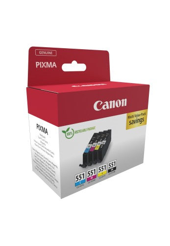 Canon 6509B015/CLI-551 Ink cartridge multi pack Bk,C,M,Y Blister 4x7ml Pack=4 for Canon Pixma IP 8700/IX 6850/MG 5450/MG 6350/MX 725