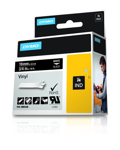 Dymo 1805436 Ribbon Vinyl white on black 19mmx5,5m for Dymo Rhino 6-19mm/24mm
