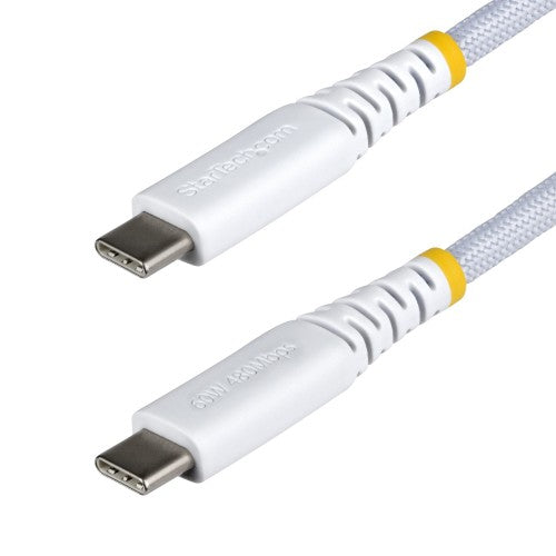 StarTech.com 15cm (6in) White USB-C Charging Cable, 60W (3A) PD, Dual-Layer Braided Nylon/TPE Jacket, Rugged USB C Charging Cord, USB 2.0 Laptop Charger Cable