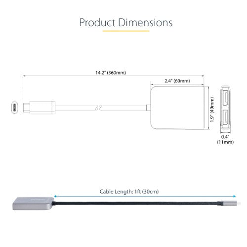 StarTech.com USB-C to Dual Displayport 1.4 Adapter, USB Type-C Multi-Monitor MST Hub, Dual 5K 60Hz DP Laptop Display Extender / Splitter, HDR, Extra-Long Built-In Cable - Windows Only