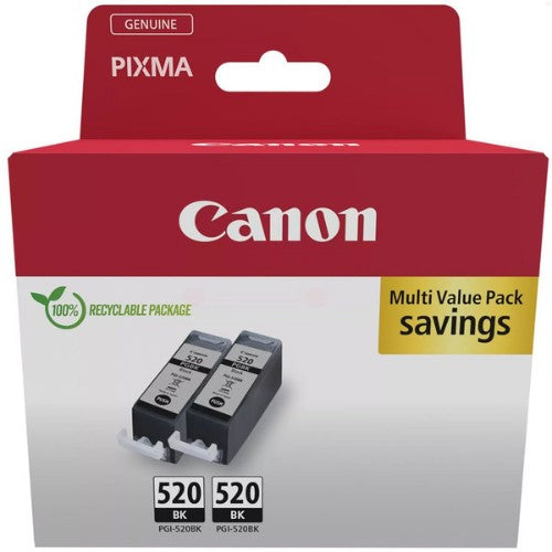 Canon 2932B019/PGI-520PGBK Ink cartridge black pigmented twin pack Cardboard, 2x160 pages ISO/IEC 24711 19ml Pack=2 for Canon Pixma IP 3600/MP 980