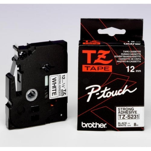 Brother TZ-S231 DirectLabel black on white extra strong Laminat 12mm x 8m for Brother P-Touch TZ 3.5-18mm/6-12mm/6-18mm/6-24mm/6-36mm