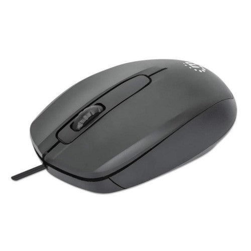 Manhattan Comfort II USB Wired Mouse, Black, 1000dpi, USB-A, Optical, Ambidextrous, Portable/Compact, Three Button with Scroll Wheel, Three Year Warranty