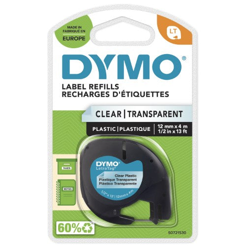 Dymo 12267/S0721530 DirectLabel-etikettes Polyester Transparent 12mm x 4m for Dymo LetraTag
