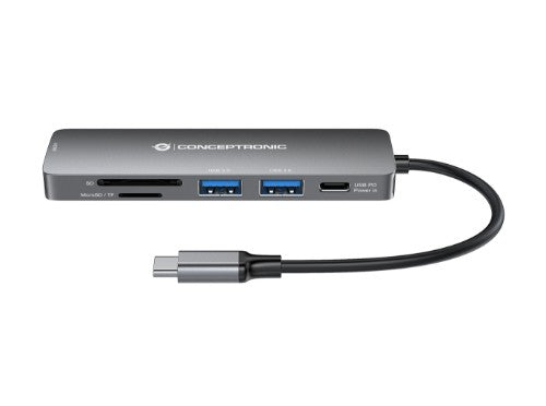 Conceptronic DONN11G 6-in-1 USB 3.2 Gen 1 Docking Station, HDMI, 100W USB PD, USB 3.0, USB 2.0, SD, TF/MicroSD