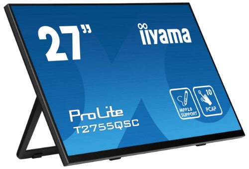 iiyama ProLite 27” Optical Bonded PCAP 10pt IPS Touchscreen monitor with edge-to-edge glass, active stylus support (MPP 2.0), anti-fingerprint coating and a flexible stand
