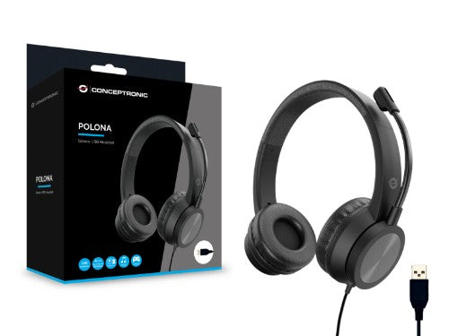 Conceptronic POLONA05B Stereo USB Headset, Noise Cancelling Microphone