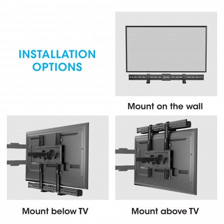 Manhattan Soundbar Mount Universal, Wall Mount or VESA Mount, Compatible with Soundbars up to 15kg, Depth-Adjustable, Mounts Above or Below TV, Black