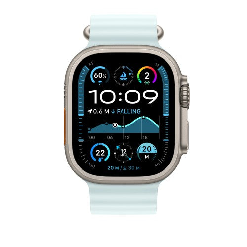 Apple 49mm Ice Blue Ocean Band - Natural Titanium Finish
