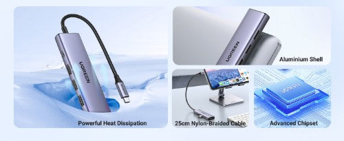 Ugreen 15596 laptop dock/port replicator Wired USB 3.2 Gen 1 (3.1 Gen 1) Type-A + Type-C Aluminium