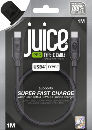 Juice JUI-CABLE-TYPEC-4.0-1M-RND-ECO-BLK USB cable USB4 Gen 2x2 USB C Black