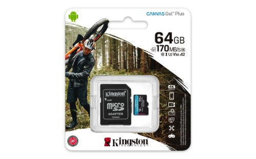 Kingston Technology Canvas Go! Plus 64GB microSDXC Canvas Go Plus 170R A2 U3 V30 Card + ADP