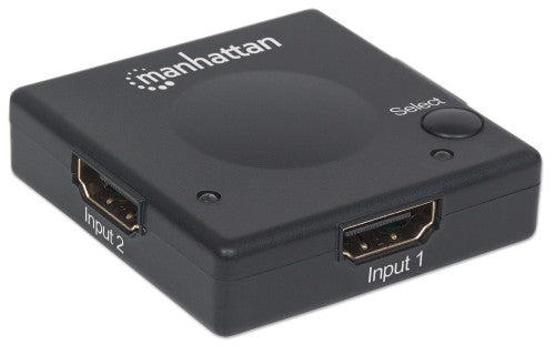 Manhattan HDMI Switch 2-Port, 1080p, Connects x2 HDMI sources to x1 display, Automatic and Manual Switching (via button), No external power required, Black, Three Year Warranty