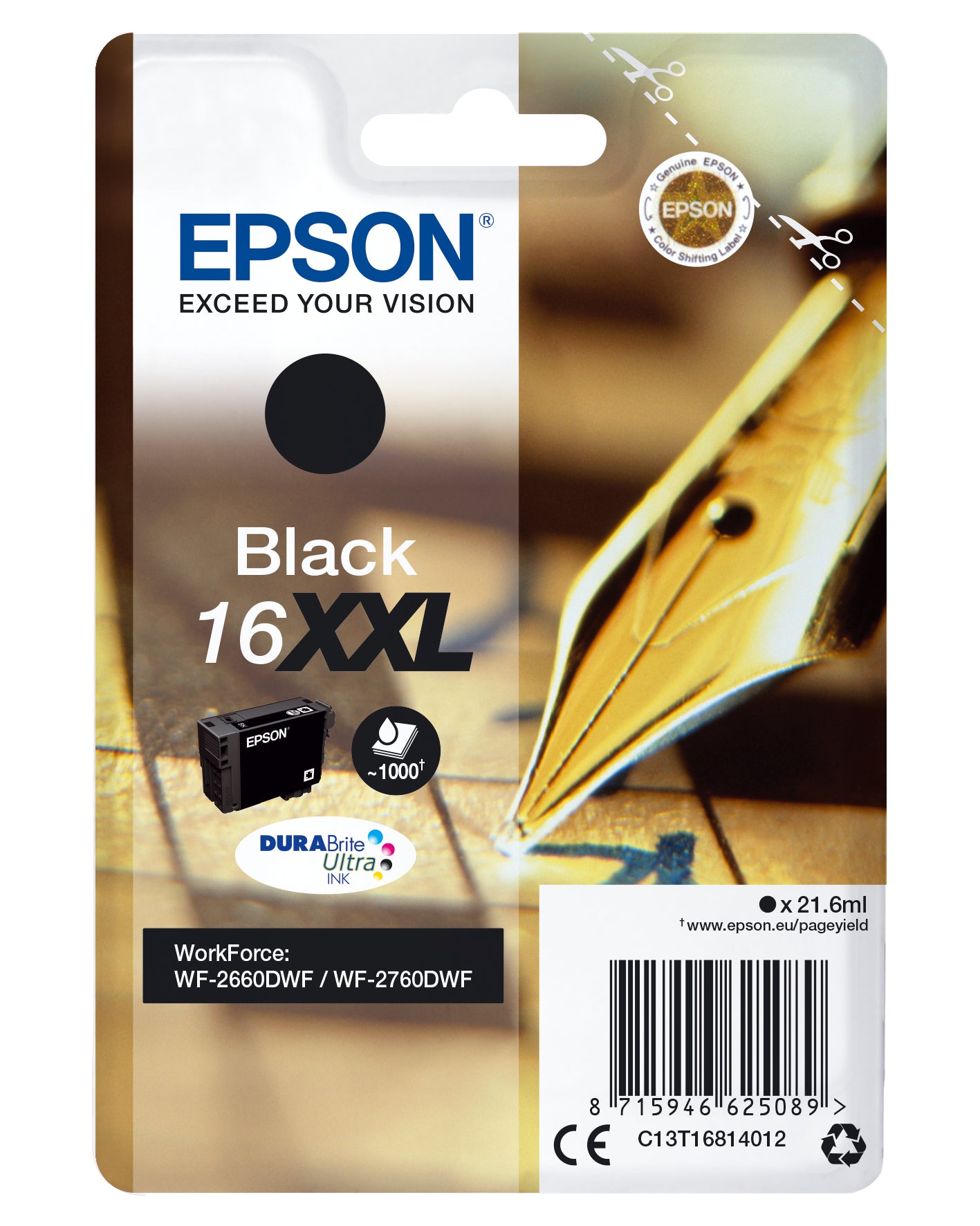 Epson C13T16814012/16XXL Ink cartridge black extra High-Capacity, 1K pages ISO/IEC 24711 21.6ml for Epson WF 2660