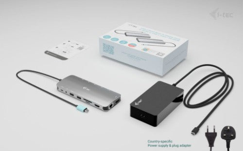 i-tec Metal USB-C Nano 3x Display Dock, 2x HDMI 1x USB-C video with Power Delivery 140W + Universal Charger 140 W
