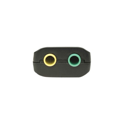 Manhattan USB-A Sound Adapter, USB-A to 3.5mm Mic-in and Audio-Out ports, 480 Mbps (USB 2.0), supports 3D and virtual 5.1 surround sound, Hi-Speed USB, Black, Three Year Warranty
