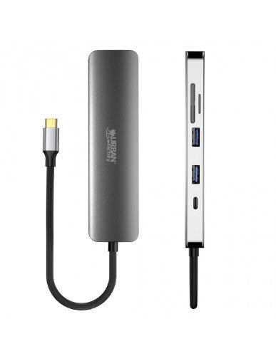 Urban Factory HUBEE 6 IN 1 : HUB USB-C WITH 2 USB-A / 1 HDMI 4K / 2 CARD READERS AND 1 USB-C 100W PD