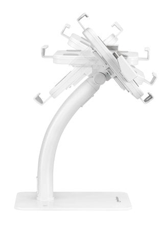 Manhattan Desktop Kiosk Stand (Anti theft) for Tablet and iPad, Universal, 360° Rotation, Tilt +20° to -110°, White, Lockable, Countertop Holder for 7.9" to 11" Tablets, Extendable clamps: height 200 to 246mm/width 129 to 181mm, Lifetime warranty