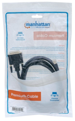 Manhattan Mini DisplayPort 1.2a to DVI-D 24+1 Cable, 1080p@60Hz, 1.8m, Male to Male, Compatible with DVD-D, Black, Lifetime Warranty