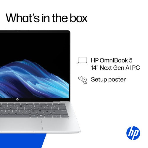 HP OmniBook 5 NGAI OmniBook 5 Next Gen AI 14-he0001na Copilot+ PC Snapdragon X1-26-100 Laptop 35.6 cm (14") 2K 16 GB LPDDR5x-SDRAM 512 GB SSD Wi-Fi 6E (802.11ax) Windows 11 Home Silver