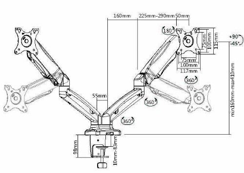 Equip 13"-27" Interactive Dual Monitor Desk Mount Bracket