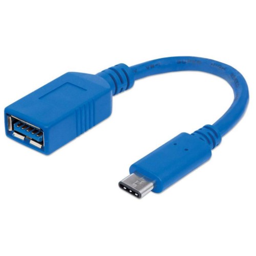 Manhattan USB-C to USB-A Cable, 15cm, Male to Female, 5 Gbps (USB 3.2 Gen1 aka USB 3.0), 3A (fast charging), SuperSpeed USB, Blue, Lifetime Warranty, Equivalent to USB31CAADP (except colour)