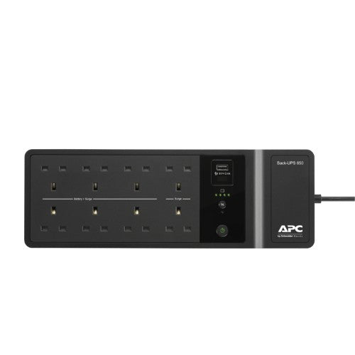 APC Back-UPS, 650VA/400W Floor/Wall Mount, 230V, 8x British BS1363A outlets, USB Type A Port, User Replaceable Battery