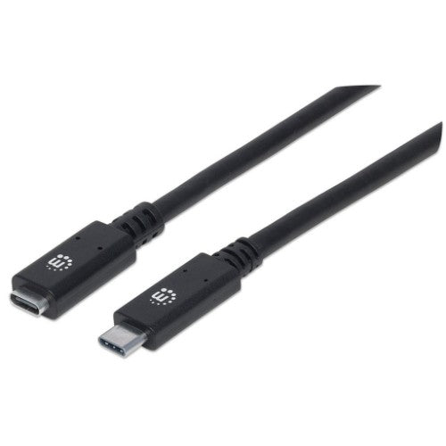 Manhattan USB-C to USB-C Extension Cable, 50cm, Male to Female, 10 Gbps (USB 3.2 Gen2 aka USB 3.1), 5A (super fast charging), SuperSpeed+ USB, Black, Lifetime Warranty