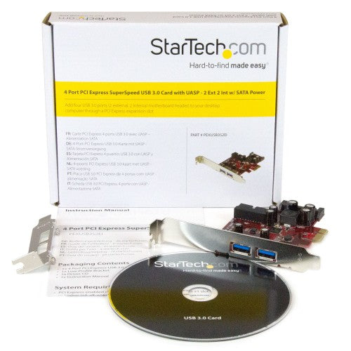 StarTech.com 4 Port PCI Express USB 3.0 Card - 2 External & 2 Internal - SATA Power - UASP Support - 2x Internal (IDC) Motherboard-Style Headers