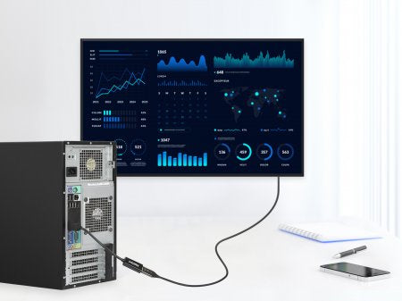 Manhattan DisplayPort 1.2 to HDMI Active Adapter, 4K@60Hz, 15cm, Male to Female, DP With Latch, Black, Not Bi-Directional, Three Year Warranty, Equivalent to DP2HD4K60S
