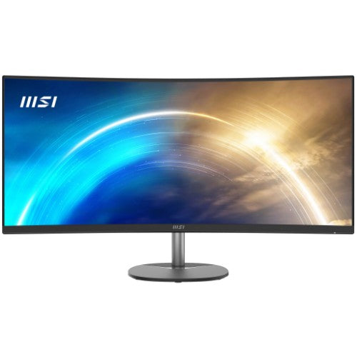 MSI Pro MP341CQ 34 Inch Curved Monitor, 1500R, UWQHD (3440 x 1440), 21:9, 100Hz, VA, 4ms, HDMI, VGA, Built-in Speakers, Anti-Glare, Anti-Flicker, Less Blue light, TÜV Certified, VESA, Kensington, Black