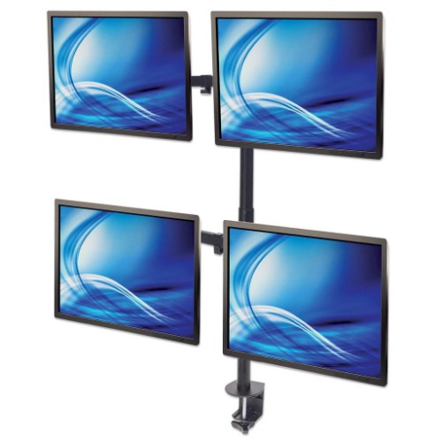 Manhattan Quad Desk Mount for TV & Monitors, For screens 10" to 27", Stand or Clamp Assembly, VESA compatability: 75x75 and 100x100mm - check the dimensions of the four mounting holes on back of screen to ensure it fits, Max 8kg (each), Black, Bracket