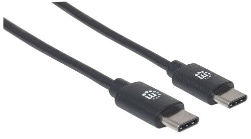 Manhattan USB-C to USB-C Cable, 2m, Male to Male, Black, 480 Mbps (USB 2.0), 3A, Hi-Speed USB, Lifetime Warranty, Equivalent to USB2CC2M