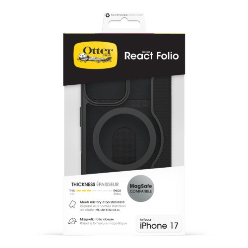 OtterBox React Folio MagSafe Series for Apple iPhone 17, Black Crystal, transparent/black