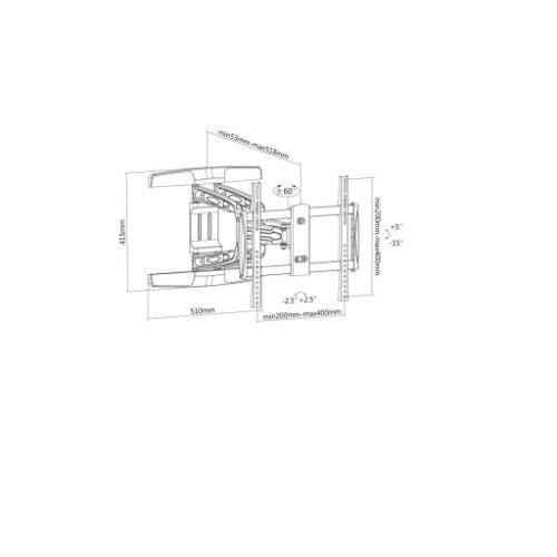 Manhattan Wall Mount for TV & Monitors (Full Motion), For screens 32" to 55", VESA compatability: all between 100x100mm and 400x400mm - check the dimensions of the four mounting holes on back of screen to ensure it fits, Max 50kg, Black, Bracket, Lifetime