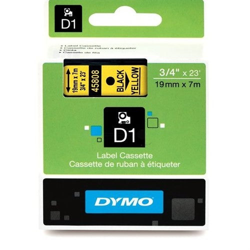 Dymo 45808/S0720880 DirectLabel-etikettes black on yellow 19mm x 7m for Dymo D1 6-19mm/24mm/400 Duo