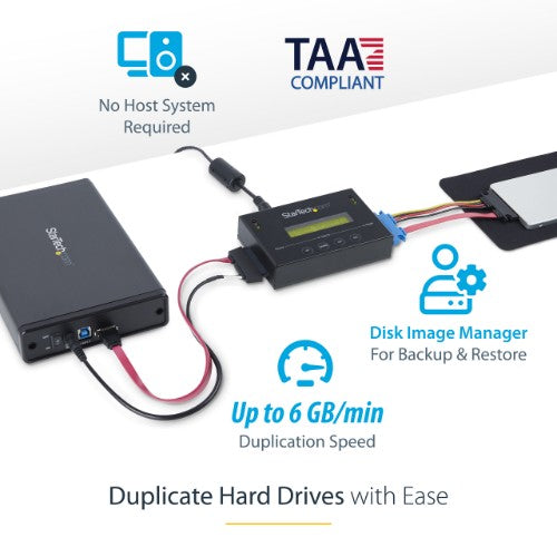 StarTech.com 1:1 Standalone Hard Drive Duplicator with Disk Image Manager For Backup and Restore, Store Several Disk Images on one 2.5/3.5" SATA Drive, HDD/SSD Cloner, No PC Required