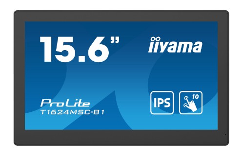 iiyama 15.6” Full HD PCAP 10pt touchscreen monitor with IPS panel technology, integrated media player and a hinged stand on the back