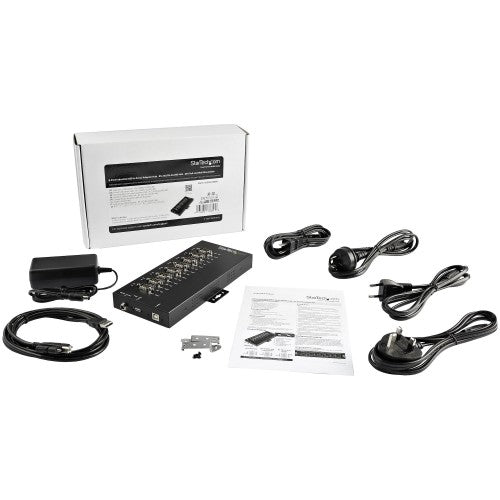 StarTech.com 8 Port Serial Hub USB to RS232/RS485/RS422 Adapter - Industrial USB 2.0 to DB9 Serial Converter Hub - IP30 Rated - Din Rail Mountable Metal Serial Hub - 15kV ESD Protection