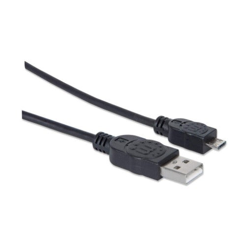 Manhattan USB-A to Micro-USB Cable, 1.8m, Male to Male, Black, 480 Mbps (USB 2.0), Hi-Speed USB, Lifetime Warranty, Equivalent to UUSBHAUB6.