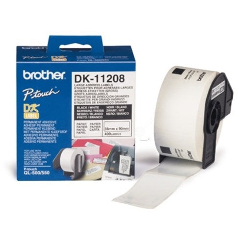 Brother DK-11208 DirectLabel Etikettes 38mm x 90mm 400 for Brother P-Touch QL/700/800/QL 12-102mm/QL 12-103.6mm
